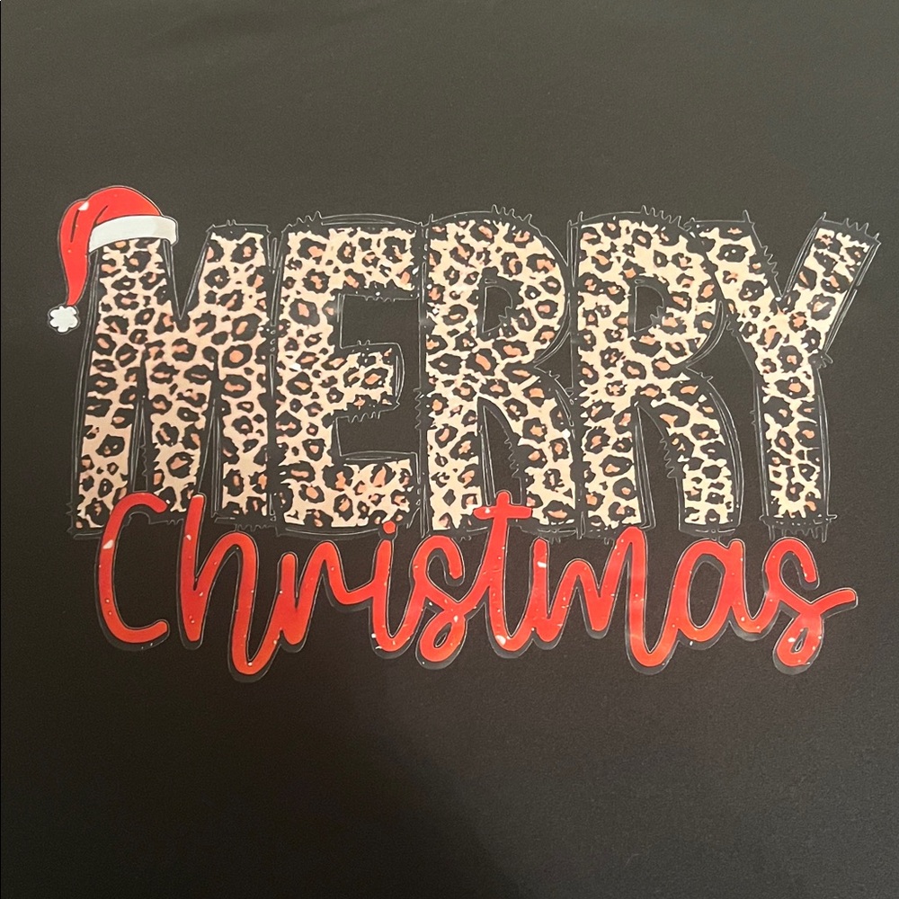 Merry Christmas Leopard Animal Print Long Sleeve Black Crew Neck Shirt | Size XL - Picture 6 of 9